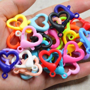 BULK assorted color Plastic heart Lobster clasp, Key chain clasp Handbag purse strap hook clasp 21x26mm