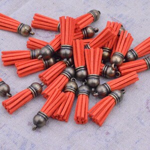 1.5&#39;&#39; mini tassels, 50pcs wholesale Tassels, Torrid Orange faux suede leather tassel with bronze plastic cap
