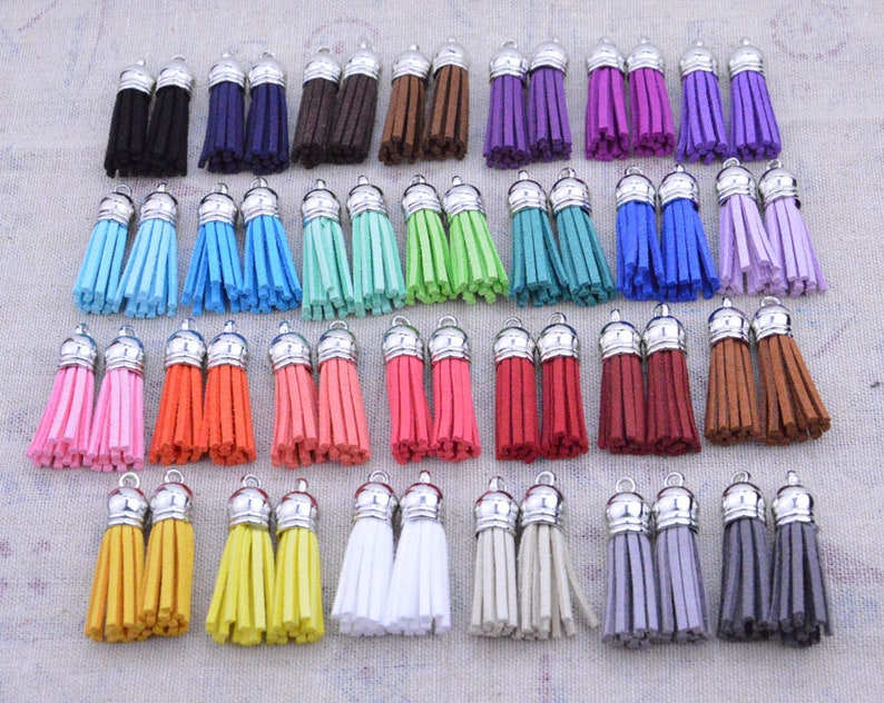 50 Assorted color Tassels, faux Suede leather tassles, leather tassels, suede tassels, tassels for keychains, 1.5'' mini tassels, tassel cap image 3