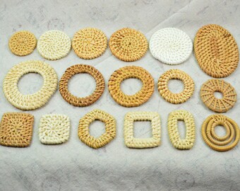 4 pcs Handwoven rattan earring supply, Natural rattan straw pieces, rattan earring charms pendants