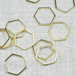 10 pcs/30 pcs 18K Gold Hexagon charms, 20mm Real gold plated brass Hexagon ring connector jewelry links