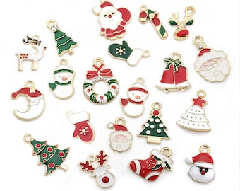 Mixed 20 Enamel charms, Christmas Theme Enamel charm collection Bracelet necklace jewelry components