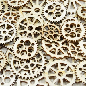 20 PCS Unfinished wooden Gear wheel charms, Assorted Gear charms wood wheels for DIY wood art