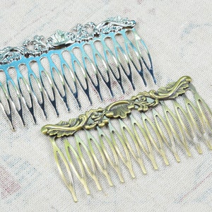 10pcs Silver/Antique bronze hair combs, Filigree flower metal hair combs, 14teeth combs