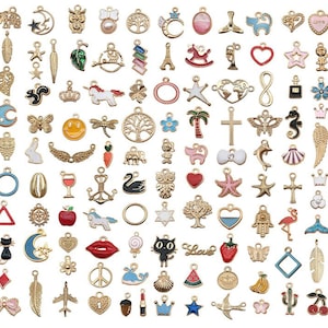 BULK Assorted 110 Enamal charms, gold plated Oil drop antique charms, metal jewelry charms, Mixed Jewelry bracelet charms