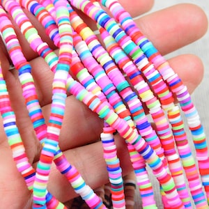4mm rainbow Polymer Clay disc beads, African soft Heishi beads 1 strand 350-380 pcs