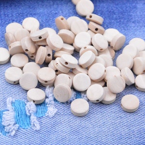 20pcs flat round wooden beads, 10mm unfinished mini wooden discs
