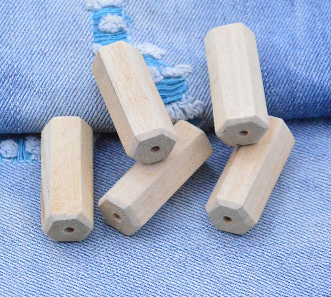 20pcs Unfinished Hexagonal Wooden Tubes, Hexagonal Wood Column 14x35mm ...