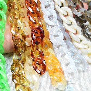 Cadena de plástico transparente jaspeada de 27,5&#39;&#39;/39,5&#39;&#39;, cadena de eslabón abierto, cadena de eslabón giratorio para la fabricación de joyas, cadena de gafas, cadena de bolso