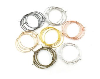 30mm Silver/White K/Gold/KC Gold/Rose Gold/Antique bronze/Gunmetal metal wire beadable earring hoops, Circle hoop earrings