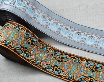 2.35'' wide Floral Jacquard ribbon trim, Ethnic Embroidered woven border Jacquard trim sewing craft ribbon