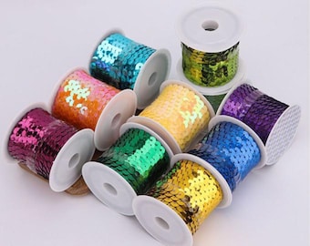 22 kleuren holografische pailletten, 6 mm breed iriserend metallic paillettenrij naaien