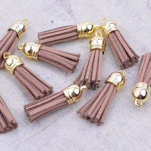 50pcs mini tassels, 1.5&#39;&#39; Chipmunk faux suede leather tassel with gold plastic cap