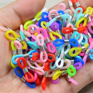 Silver coil colorful rubber loop connectors, Eyeglass rubber holder Glasses Spectacle Chain strap end holders
