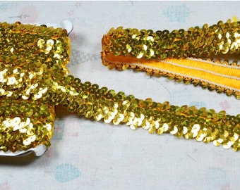 Ribete de lentejuelas brillantes de 3 filas de 1,2'' de ancho, ribete de lentejuelas elásticas doradas