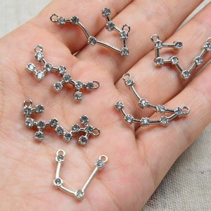 1 Full set 12pcs Shiny Crystal Zodiac signs, Silver metal Zodiac charms, Astrology Birth sign jewelry crafts