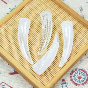 20 pcs white marbled transparent plastic animal teeth, curved sharp wolf tooth, wolf fang 14x55mm