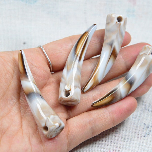 20 pcs Brown marbled ivory plastic animal teeth, curved sharp wolf tooth, animal fangs 14x55mm