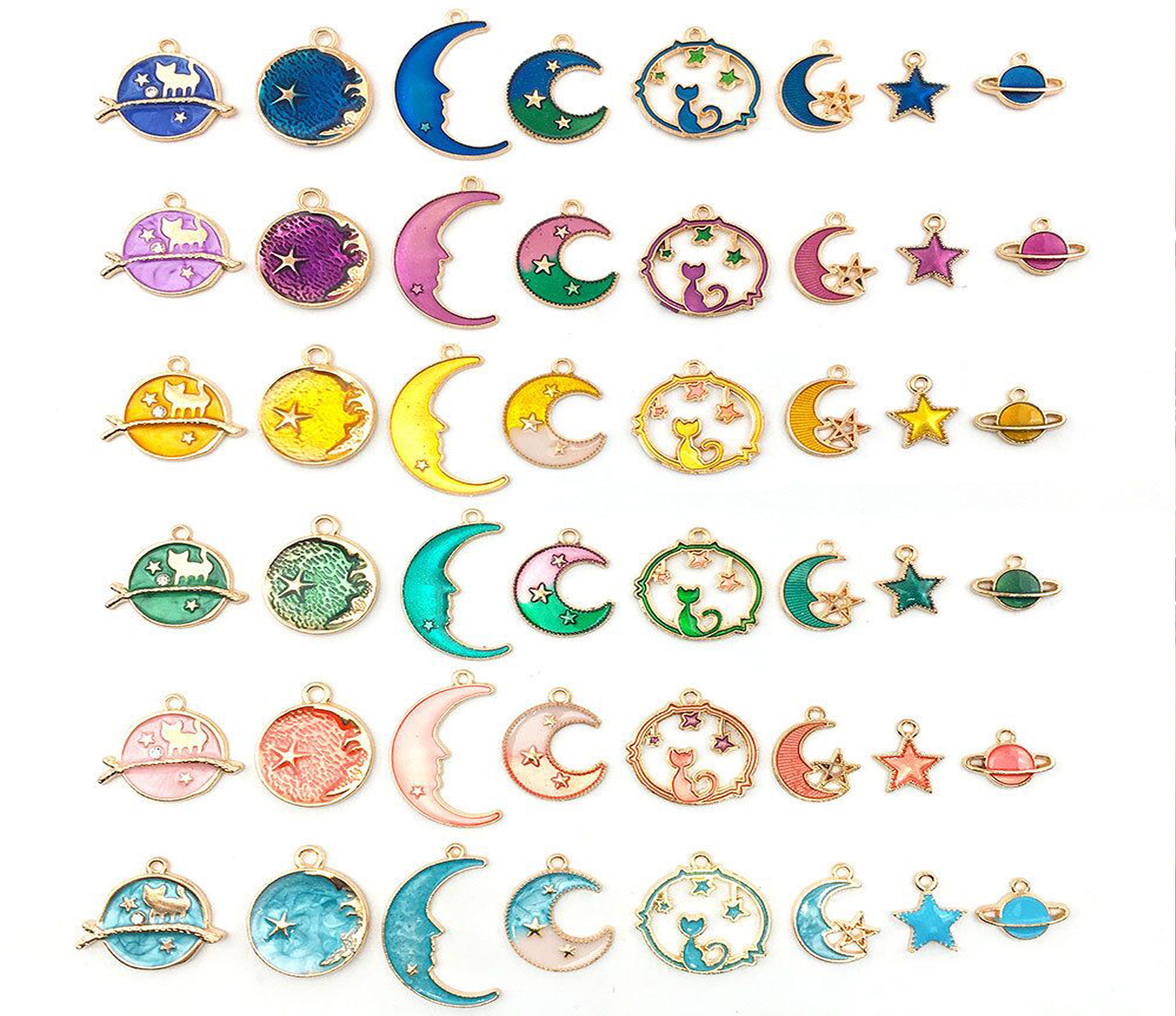 Bulk 100 Enamel Charms, Mixed Jewelry Charms, Gold Plated Metal Charm Pendant Collection, Assorted DIY Bracelet Charms