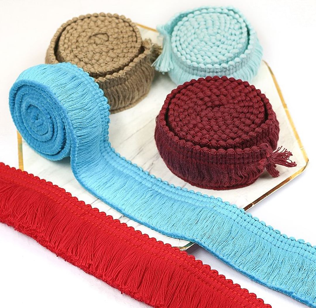 3.3ft/10ft Assorted Color Cotton Brush Fringe Ribbon, 1.5'' Wide Cotton