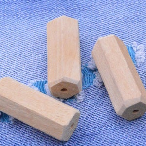 20 pcs unfinished wooden beads, hexagonal wood pillar, hexagonal wood column 15x35mm