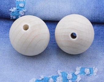 6 grosses boules en bois non finies, perles en bois rondes de 50 mm, grosses boules de bijoux