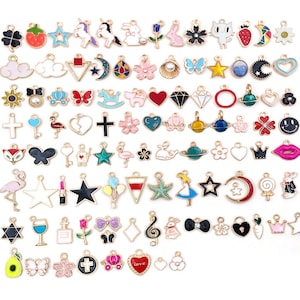 Mixed 100 Enamel charms Gold plated alloy charm collection DIY bracelet necklace Jewelry making supply