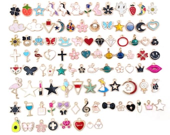 Mixed 100 Enamel Charms Gold Plated Alloy Charm Collection DIY