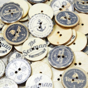 20PCS Nautical style wooden buttons, VOYAGER Button, The seaman style wood buttons 25mm