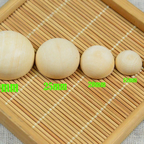 20 pcs/50 pcs Unfinished half wooden balls, half Split wood balls, half round wooden beads, half beads 10mm/15mm/20mm/25mm/30mm