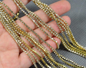 2 mm Breite klare Strasskette, hochwertige dichte Strasskette, Raw Kupferkrallenkette mit klarem Kristall, Bling Nail Art Versorgung
