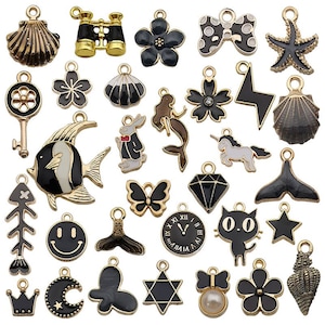 Mixed 31 Enamel charms, Black style Oil drop Metal charms assorted antique charms DIY jewelry charms Collection