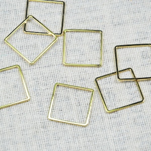 20mm 18K Gold square ring charm, 10 pcs/30 pcs Real gold plated brass square ring connector jewelry making