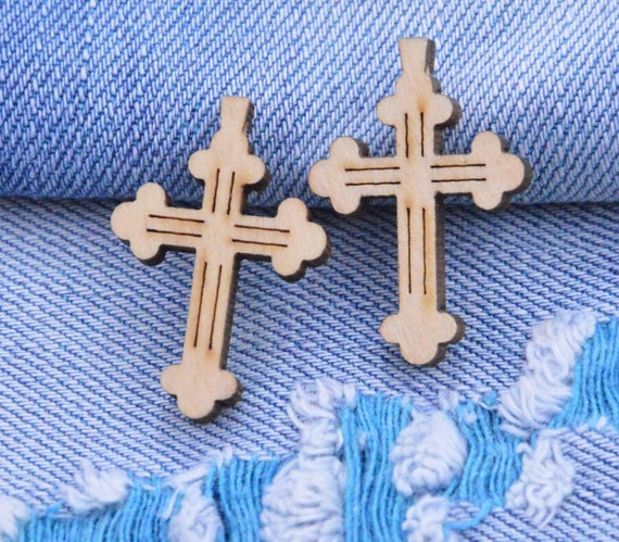 30 Pcs Wooden Crosses, Unfinished Wood Cross Pendants, Stripe