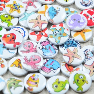 20PCS Assorted wooden buttons, Sea life style wood buttons, painted round buttons 20mm