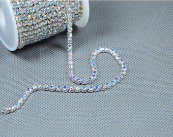 Catena Di Strass Argentati 3 File - 2,7 Metri, Cristallo E Rame, Per Decorazioni Fai Da Te, Abiti, Scarpe E Accessori