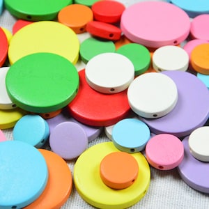 15mm/20mm/30mm Assorted color wooden discs, 20 pcs painted flat round wooden beads, choose your color