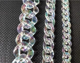 Iridescent shiny Acrylic chain, Clear plastic chain, Transparent open link chain, DIY handmade chain supply