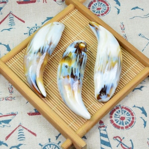 10 pcs large curved sharp plastic animal teeth, bronze marbled ivory ivory tusk fang 24x80mm