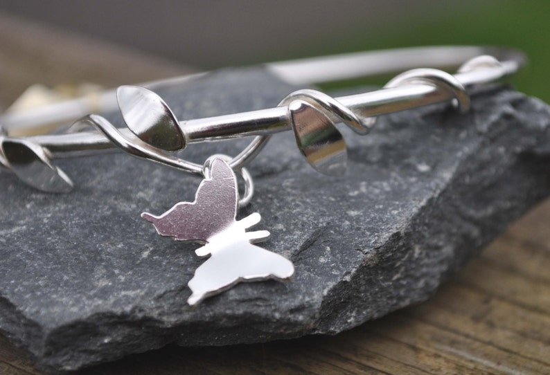 Sterling silver Turners Made in Ireland Northern Ireland 925 silver Silver Bangle Handmade Bracelet Butterfly Vine Irish Jewelry