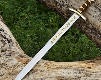 Handmade Sword of Merlin Excalibur,Knight Tempar Sword,Viking Sword from the middle Ages,Beautiful Runes on the blade.Best gift for men.