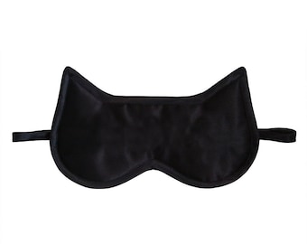 Black Cat Sleep Mask, Sleeping eye mask, Silk satin animal sleep mask, Silk eye mask, Cat lover gift, Cat ears, Sleepy kitty, Lucky cat mask