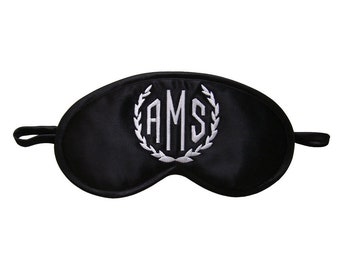 3 Letter Monogram Sleep Mask, Customized sleeping eye mask, Personalized blindfold, Custom initials gift, Laurel wreath, Leaf embroidery