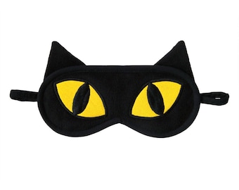 Black Cat Sleep Mask, Yellow Eyes Kitty, Kawaii Animal, Sleeping eye mask, Cat ears face mask, Blindfold gift for her, Gift for cat lover