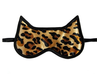 Cat Sleep Mask, Silk eye mask cat lover gift, Animal pattern sleep eye mask, Cheetah sleeping mask, Cat mom gift, Cat shaped blindfold