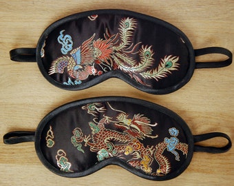 Chinese dragon silk sleep mask, Silk brocade phoenix sleeping eye mask, Chinese New Year