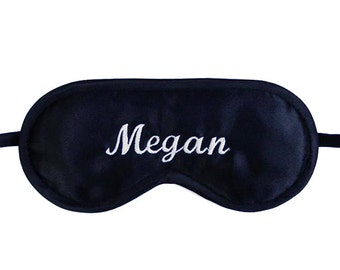 Personalized name sleep mask, Name embroidery eye mask, Customized gift for him her, Black satin accessories, Name of your choice, Your text