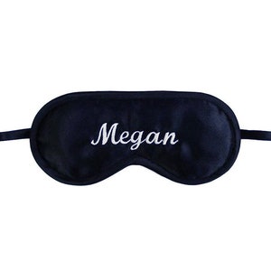 Personalized name sleep mask, Name embroidery eye mask, Customized gift for him her, Black satin accessories, Name of your choice, Your text image 1