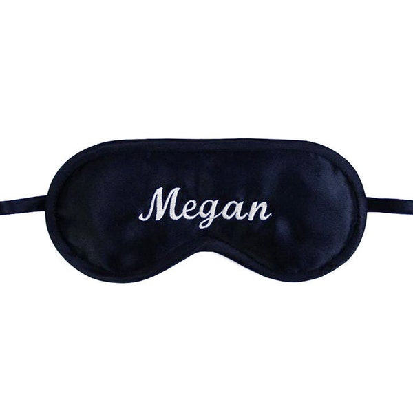 Personalized name sleep mask, Name embroidery eye mask, Customized gift for him her, Black satin accessories, Name of your choice, Your text