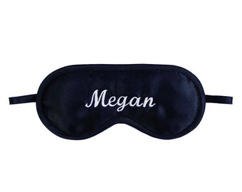 Personalized name sleep mask, Name embroidery eye mask, Customized gift for him her, Black satin accessories, Name of your choice, Your text